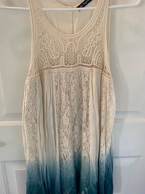 Crochet Lace Dip-Dye Dress - Cream to Teal Ombre